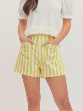 entro Yellow and White Stripe High-Waist Bermuda Shorts